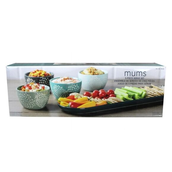 Baum Mums 5-Piece Ceramic Stoneware Serve Set • 1 Tray 4 Bowls • New - Picture 7 of 16